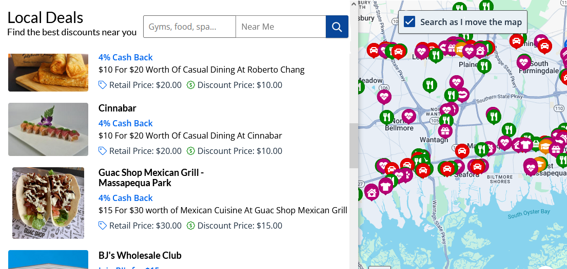 Local Deals Portal Interface showing neighborhood savings map